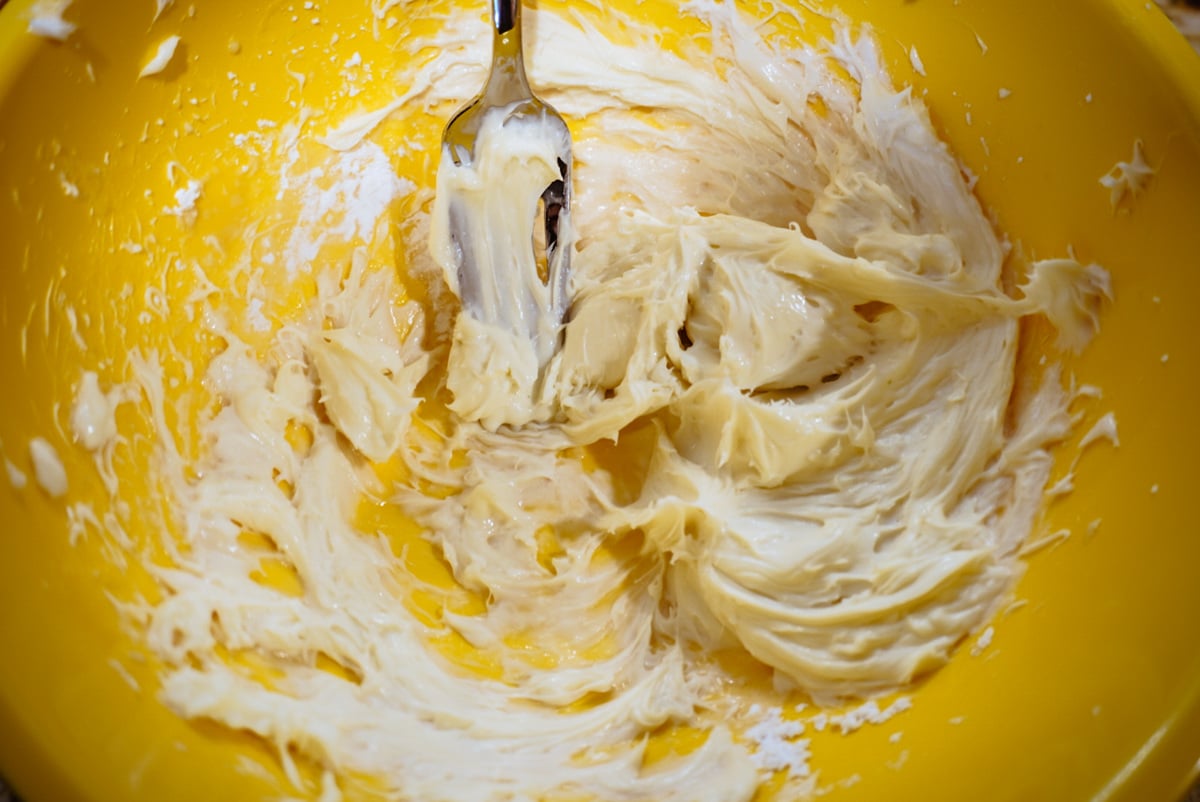 close up of cheesecake batter