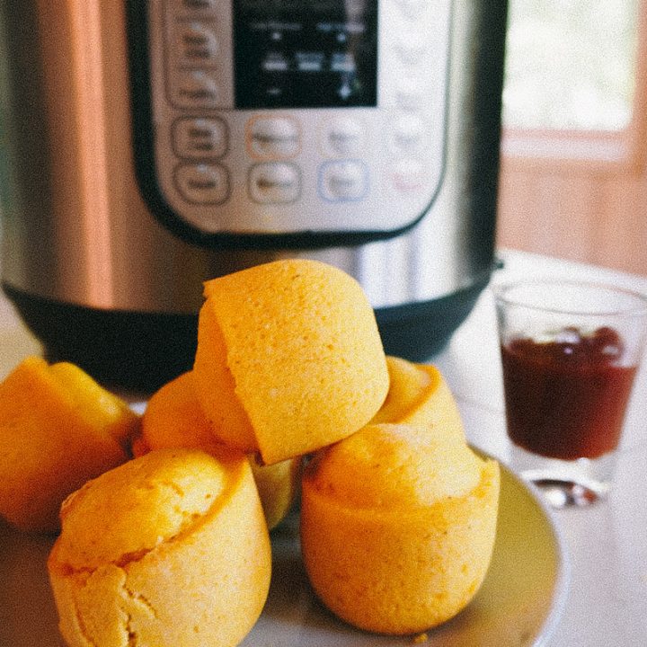 corn dog bites in front of an instant pot