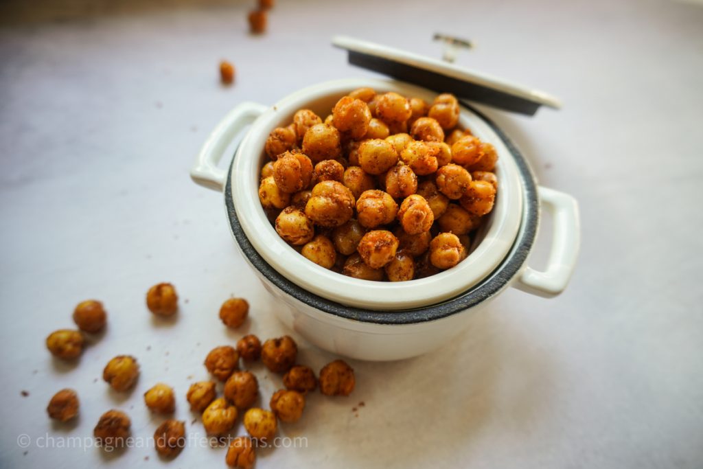 airfried chickpeas in a white bowl
