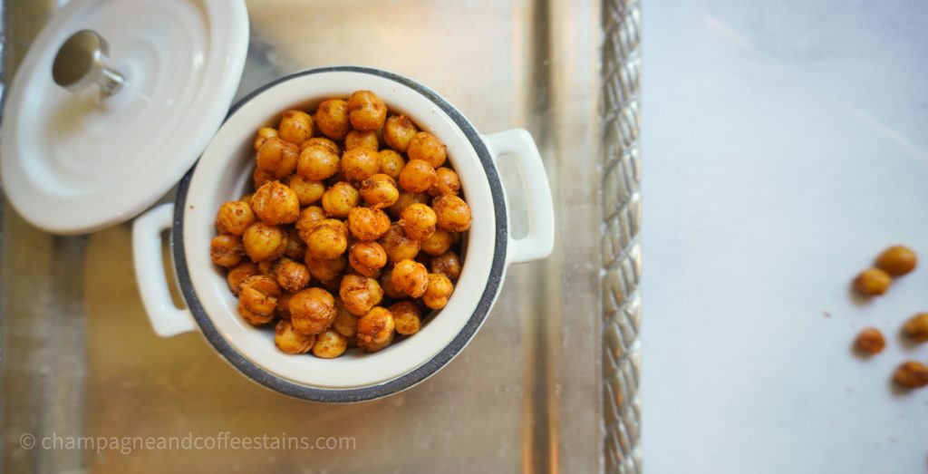 chickpeas in a bowl on a platter