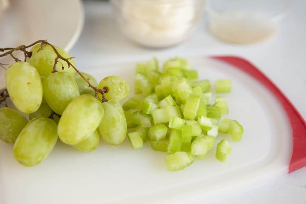 diced up grapes on a plate