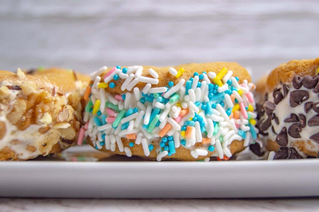 ice cream sandwich on a plate with sprinkles