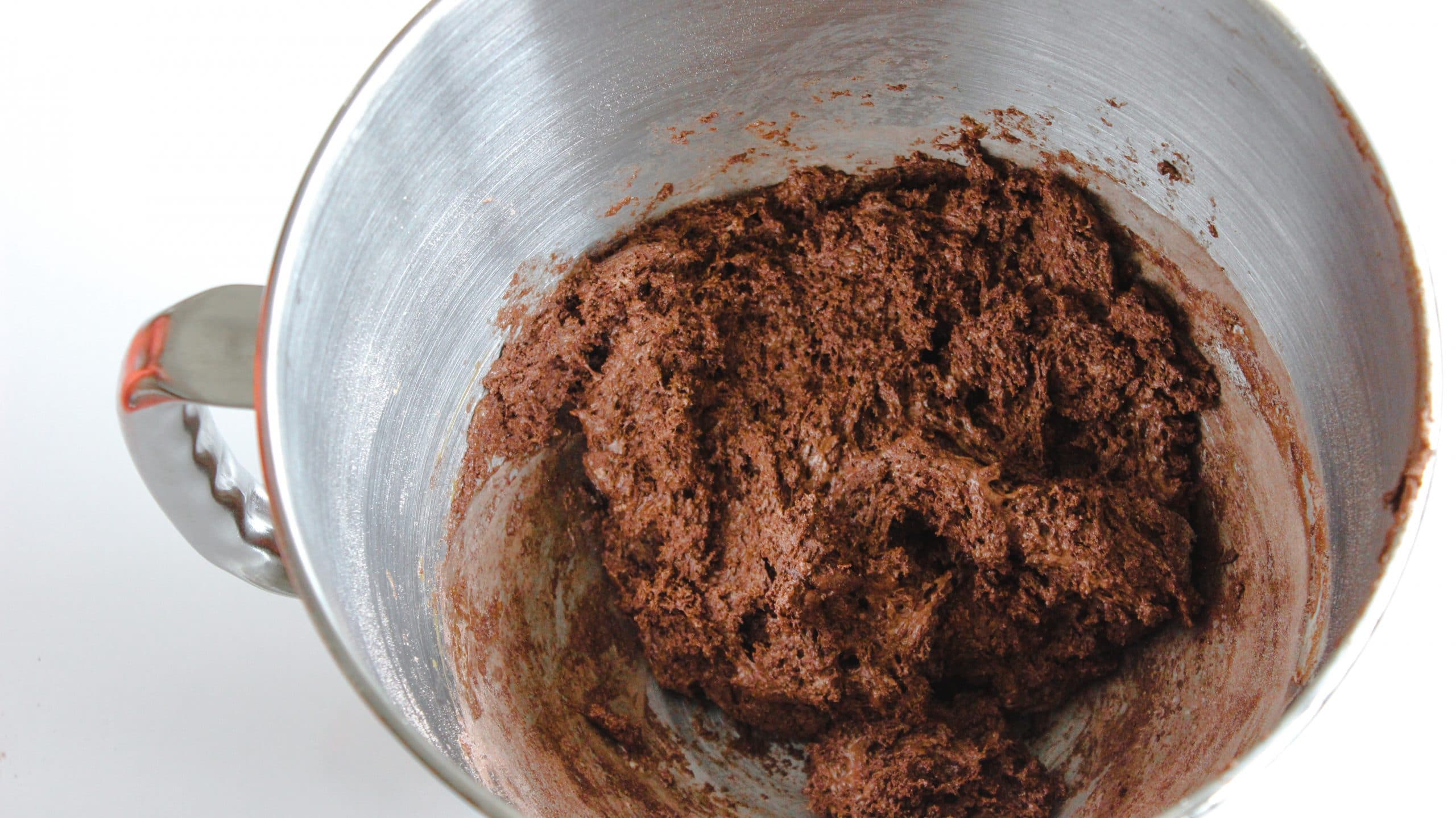 chocolate biscotti dough after adding in the wet ingedients