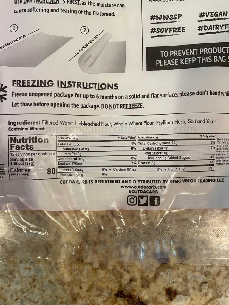 nutritional information for a cut da carb flatbread