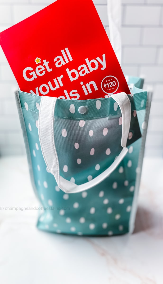 a blue target registry bag with coupon sticking out