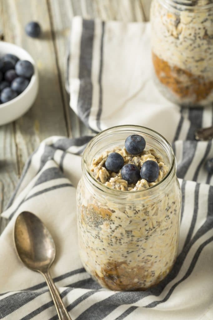 overnight oats in a jar on a towel