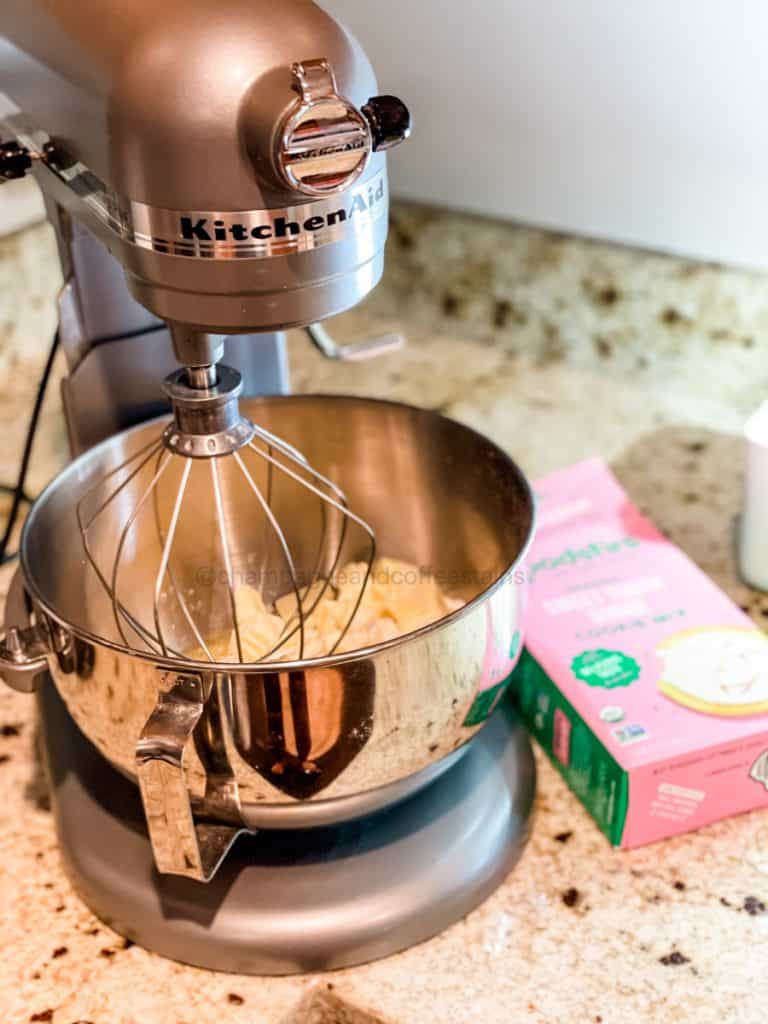 mixing cookie dough in a food mixer