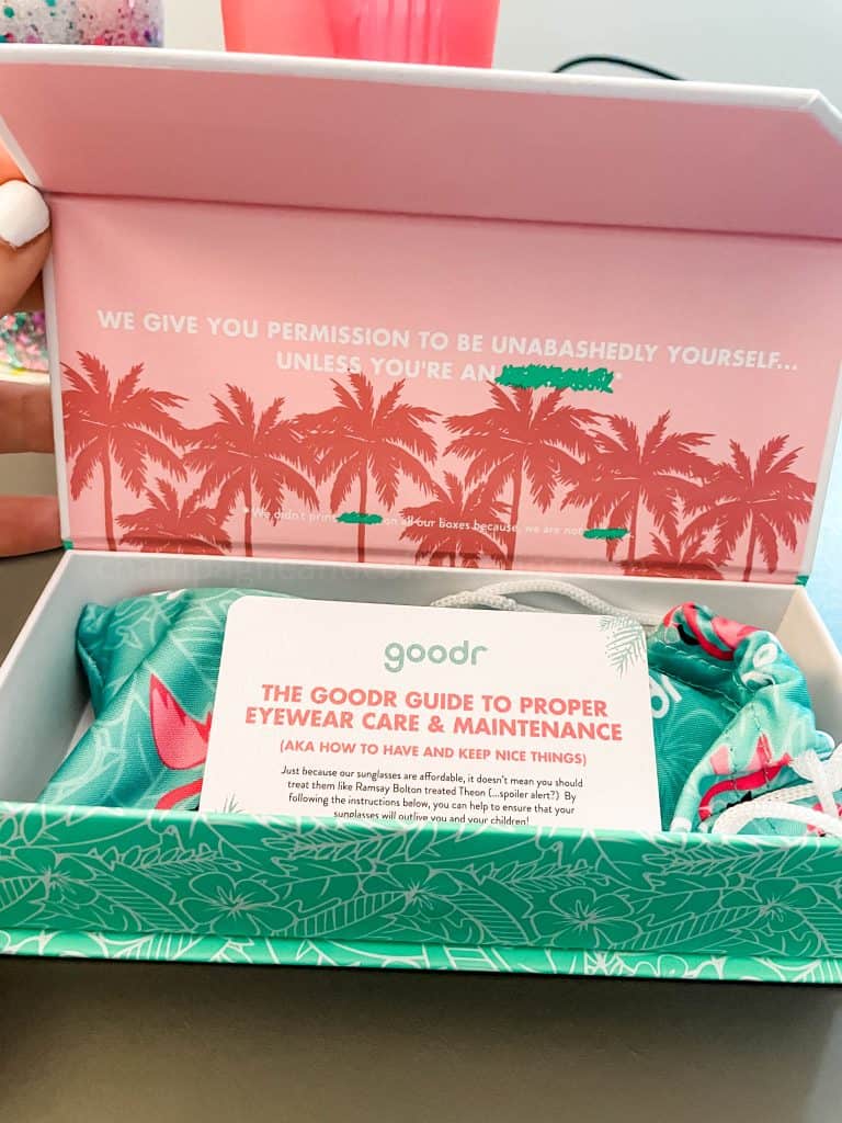inside goodr sunglass box with care tag