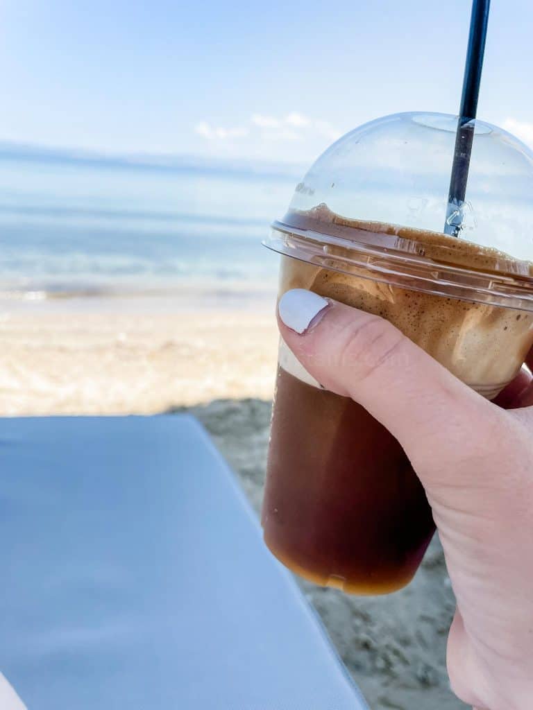 greek coffee on the beach at thassos with sea in the background
