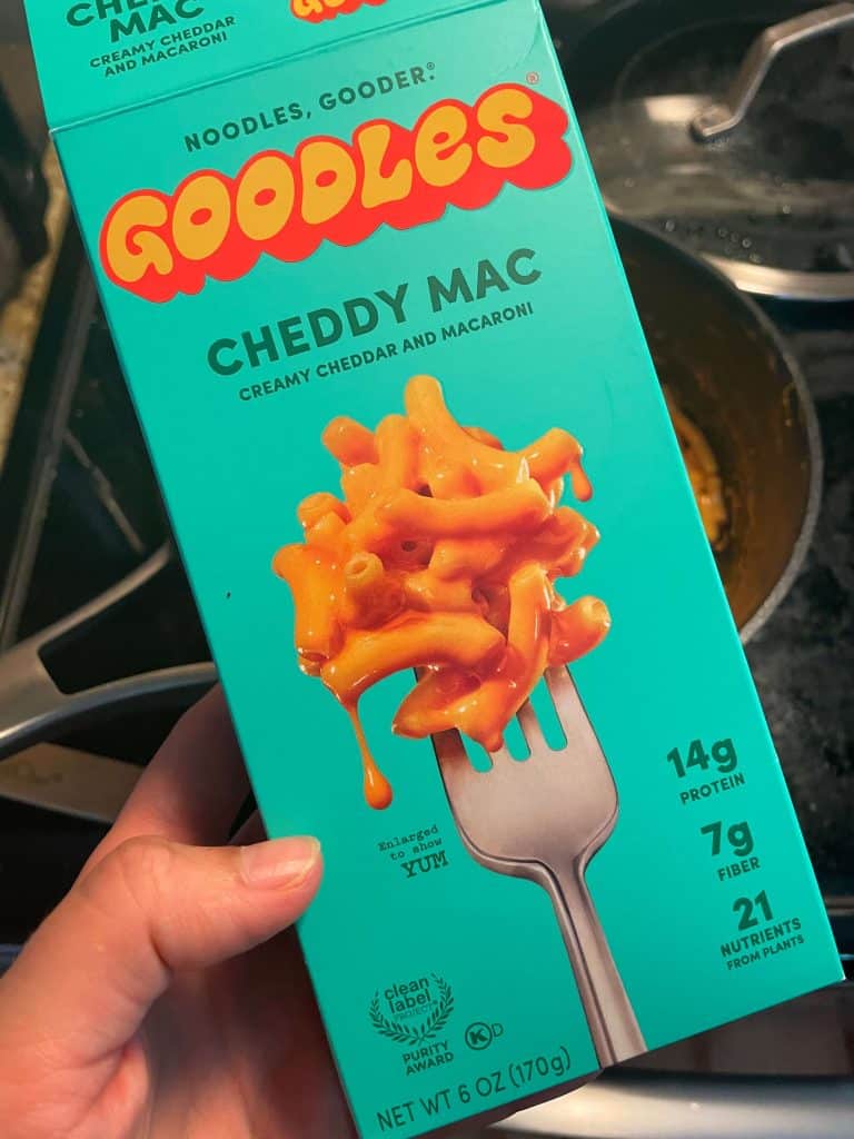 front of goodles cheddy mac box