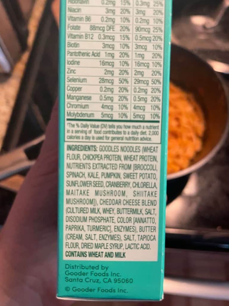 goodle nutritional information on box