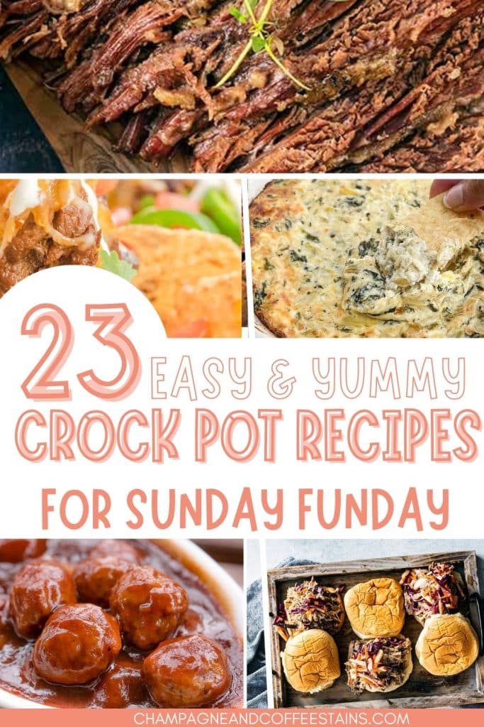 crock pot food collage with text that reads 23 easy and yummy crock pot recipes