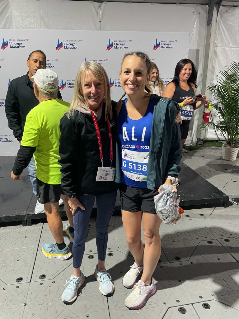 me and Deena Kastor before Chicago Marathon