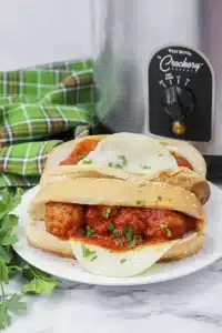 meatball sub in front of crock pot