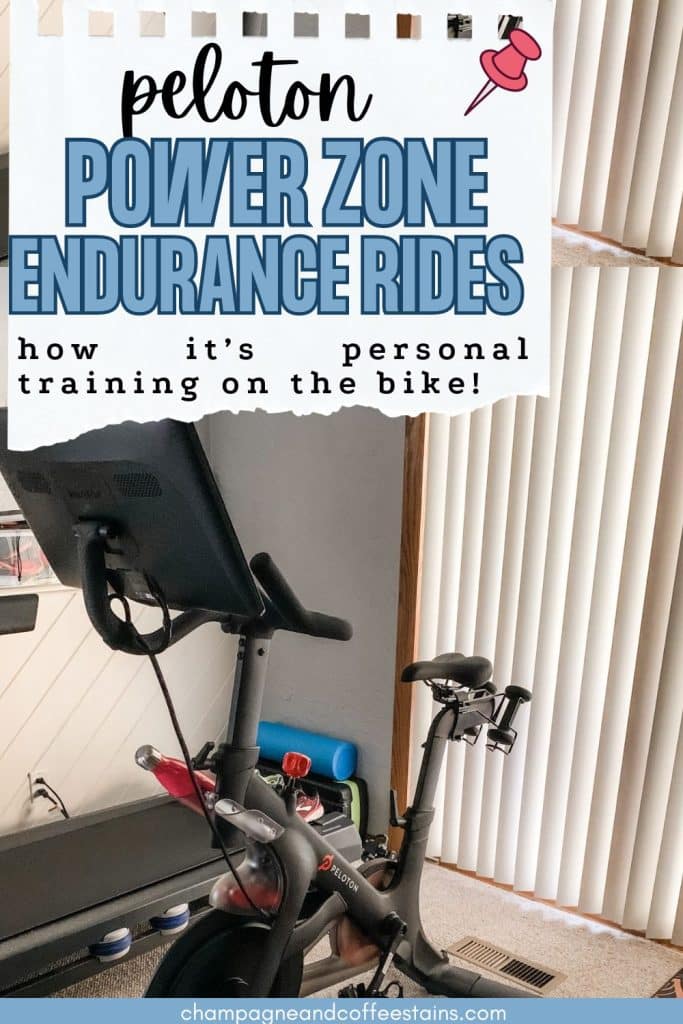a peloton bike with text that reads peloton power zone endurance rides