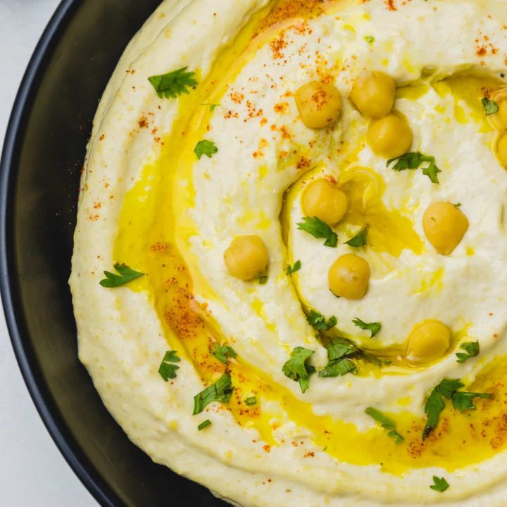 hummus in a bowl with chickpeas