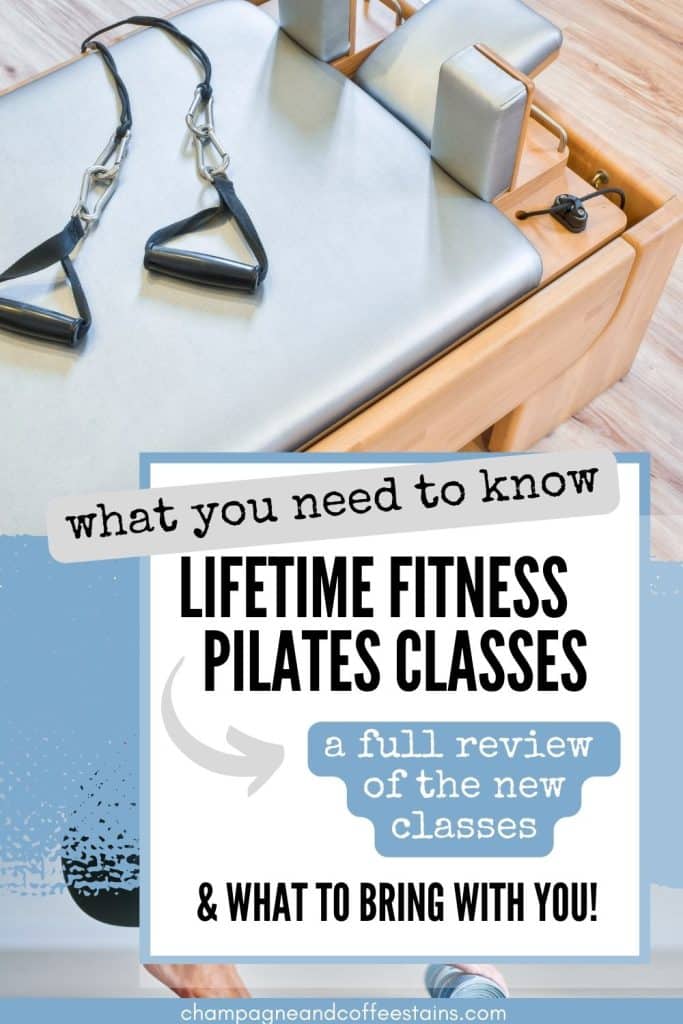 pilates refomer with text that says life time fitness pilates class