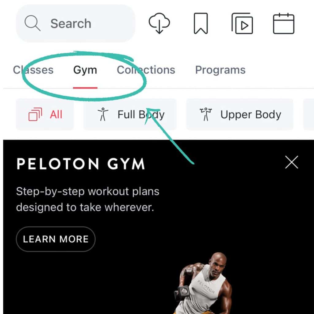 screenshot of the peloton gym workout