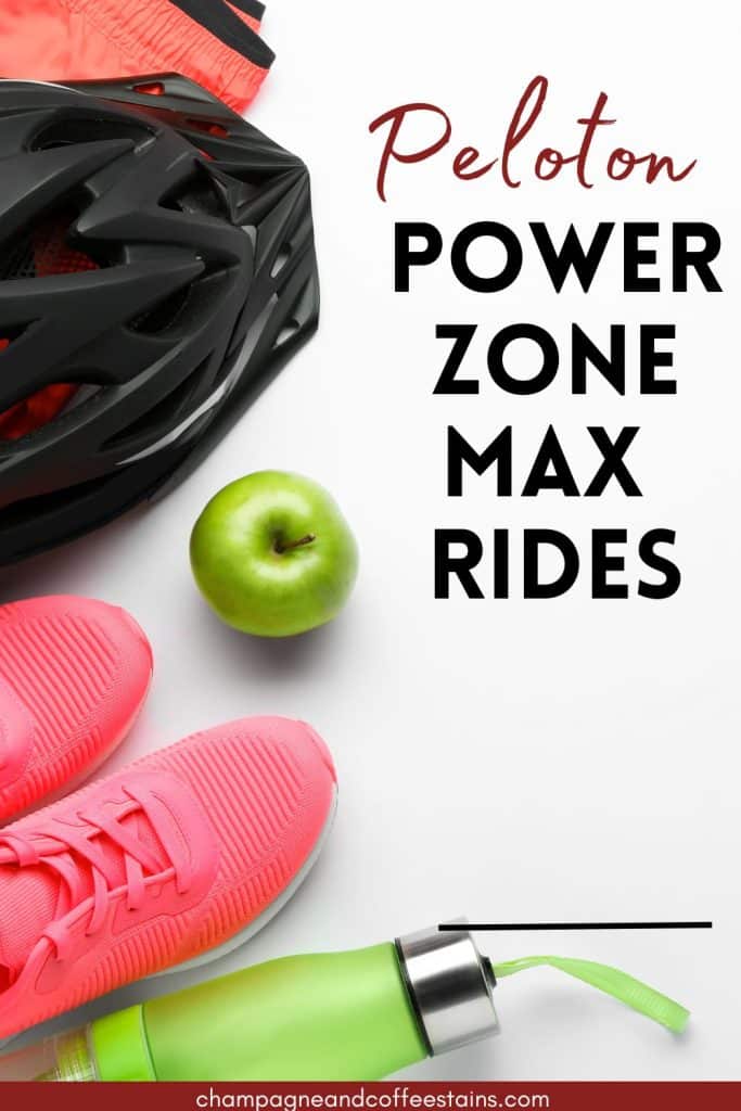 flat lay of gym gear with text peloton power zone max rides