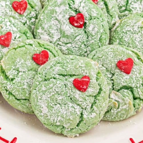 close up of grinch cookies