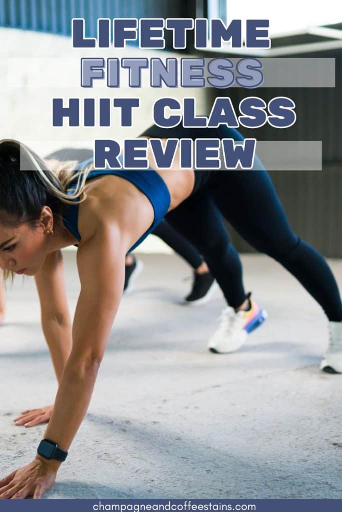 lifetime fitness hiit class review with woman doing a plank