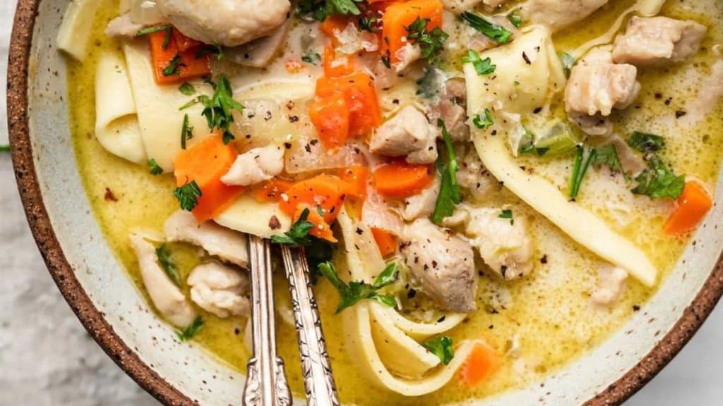 a bowl of Creamy Chicken Noodle Soup 