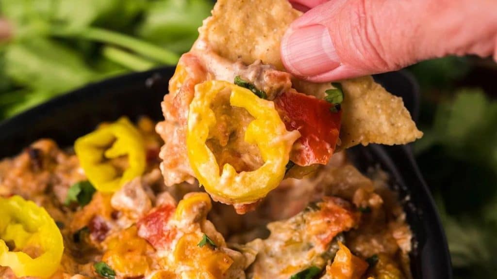 Loaded Taco Dip on a chip