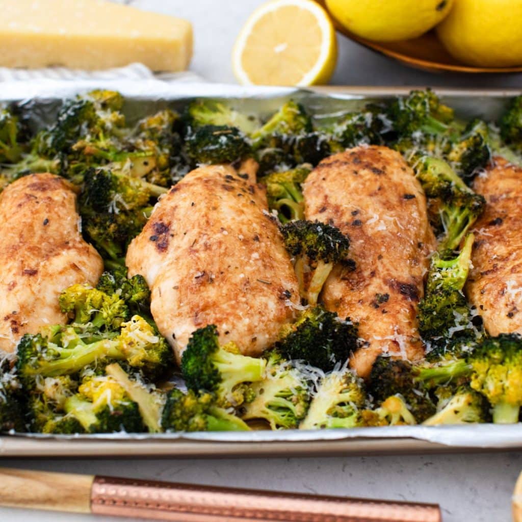 Broccoli and chicken sheet pan meal